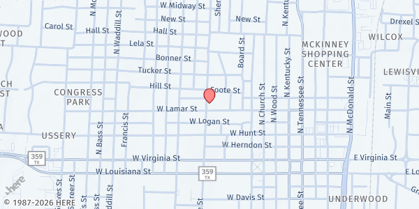 Map showing McKinney Little Free Pantry-Downtown College St. at 400 N. College St, McKinney, TX