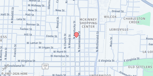 Map showing McKinney Little Free Pantry-Downtown Kentucky St. at 502 N Kentucky St., McKinney, TX