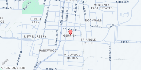 Map showing McKinney Little Free Pantry @ Renovacion Iglesia del Nazareno at 604 Rike Street, McKinney, TX