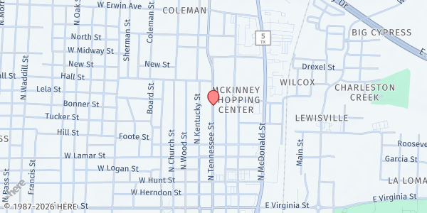 Map showing Meals on Wheels Collin County at 600 NORTH TENNESSEE STREET, McKinney, TX