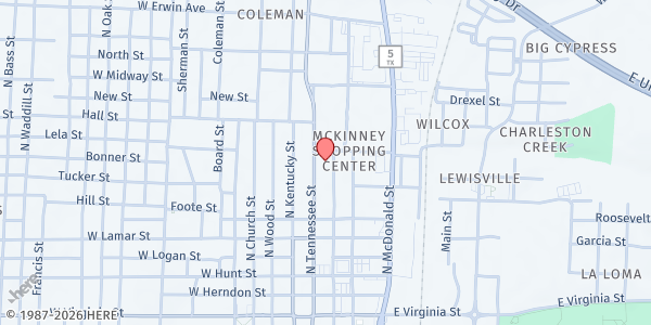 Map showing Meals on Wheels Collin County at 600 NORTH TENNESSEE STREET, McKinney, TX