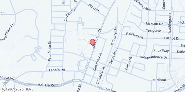 Map showing Melissa Community Outreach by 25 Project at 3107 McKinney St., Melissa, TX