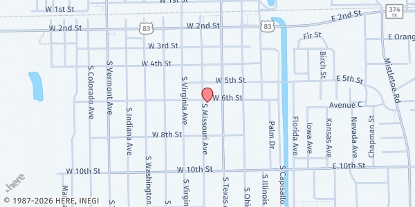 Map showing Baskets Full, Inc. at 400 W. 6th St., Mercedes, TX