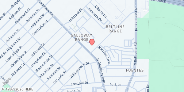 Map showing Crescent Manor at 1409 Range Dr., Mesquite, TX