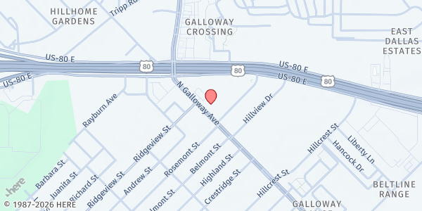 Map showing Galloway Avenue Baptist Church at 1930 N. Galloway Ave., Mesquite, TX