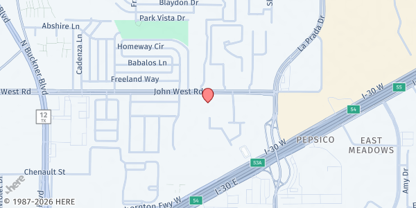 Map showing Light Church at 2606 John West Rd., Mesquite, TX
