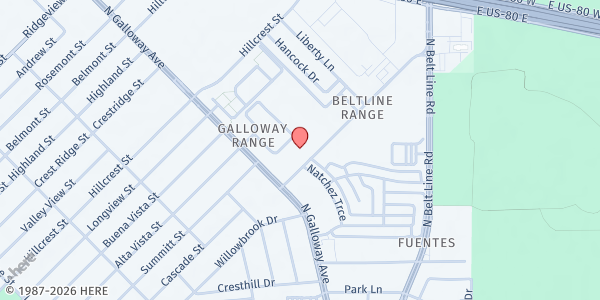 Map showing Mesquite Gardens at 1413 Range Dr., Mesquite, TX