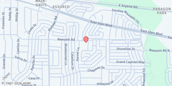 Map showing New Hope Baptist Church at 1504 Newsom Rd., Mesquite, TX