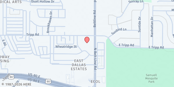 Map showing Peace Church Ministries at 2401 N Belt Line Rd, Mesquite, TX