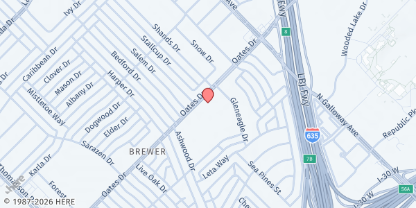 Map showing St. Stephen United Methodist Church at 2520 Oates Dr., Mesquite, TX