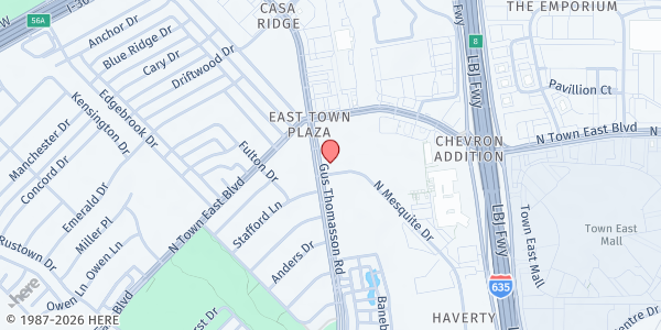 Map showing Trinity Christian Worship at 3300 Gus Thomasson Rd., Mesquite, TX