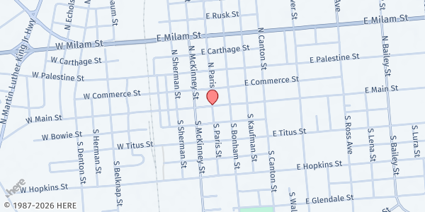 Map showing Caritas of Mexia at 111 N Paris St., Mexia, TX