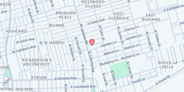 Map showing Casa de Amigos Main Location at 1101 Garden Ln., Midland, TX