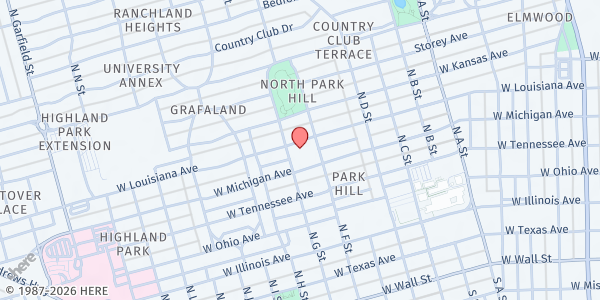 Map showing First Christian Church - Food Pantry at 1301 W. Louisiana Ave., Midland, TX
