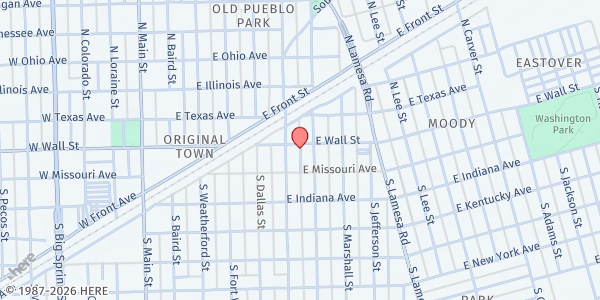 Map showing Food Bank of Midland at 600 E. Wall St., Midland, TX