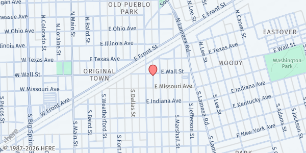 Map showing Food Bank of Midland - Main Location at 600 E. Wall St., Midland, TX