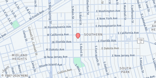 Map showing Midland Baptist Crisis Center at 806 S. Baird St., Midland, TX