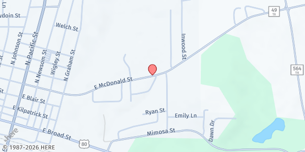 Map showing Bread of Life Ministries at 1001 E. McDonald, Mineola, TX