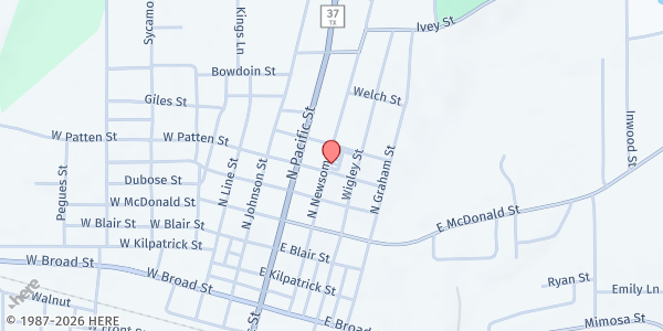 Map showing Mineola United Methodist Church at 612 N Newsom St., Mineola, TX