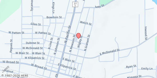 Map showing Mineola United Methodist Church at 612 N. Newsom St., Mineola, TX