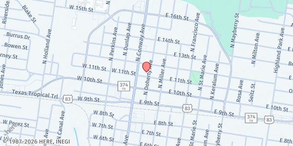 Map showing Mission First Global Methodist Church at 1101 Doherty Ave., Mission, TX