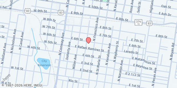 Map showing Mission Hope Food Pantry at 408 E. 6th St., Mission, TX