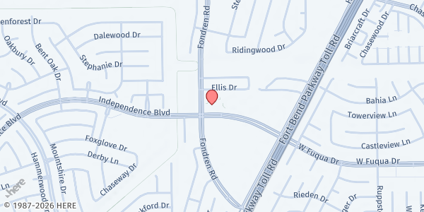 Map showing Fondren Seventh-day Adventist Church at 7950 W Fuqua St, Missouri City, TX