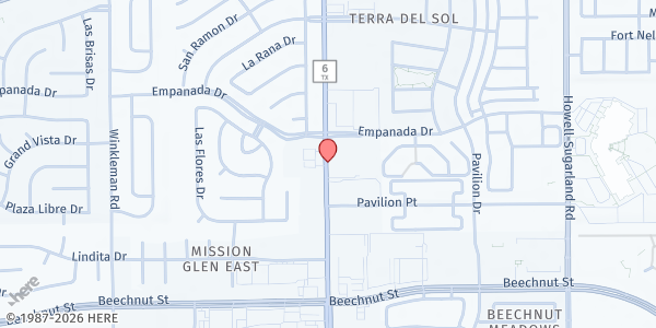Map showing Fort Bend Care Center at 7707 S Hwy 6, Missouri City, TX
