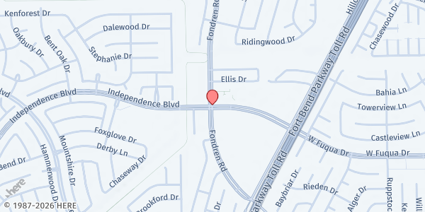 Map showing Love Ministry Food Pantry at 14630 W. Fuqua St., Missouri City, TX