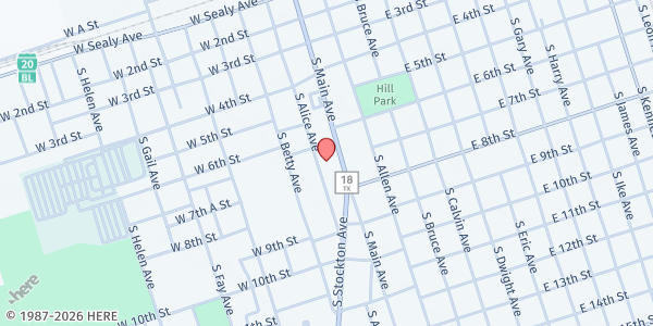 Map showing First UMC (Parcels of Hope Food Assistance) at 600 S. Alice Ave., Monahans, TX