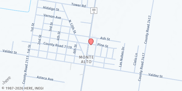 Map showing Monte Alto Rec. Center - Urban County at 25164 FM 88, Monte Alto, TX
