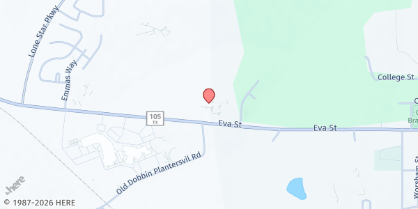 Map showing Montgomery United Methodist Church at 22548 Hwy 105 W, Montgomery, TX