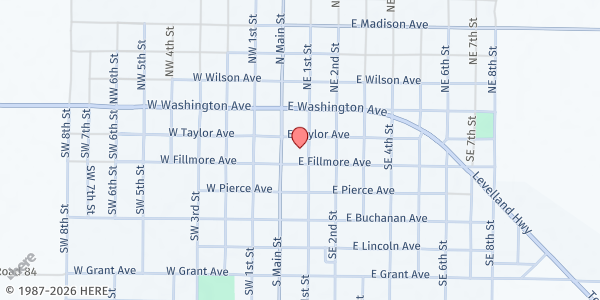 Map showing First Baptist Church at 202 SE. 1st St., Morton, TX