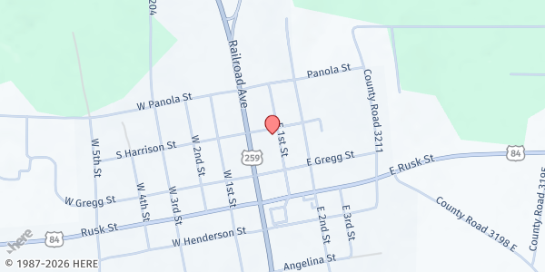 Map showing First Baptist Church at 210 N. Railroad Ave., Mt Enterprise, TX