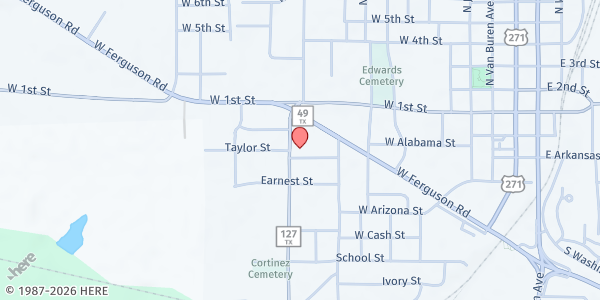 Map showing Mt. Olive Baptist Church at 131 S. O'Tyson Ave., Mt. Pleasant, TX