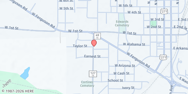 Map showing Mt. Olive Baptist Church at 131 S O'Tyson, Mt. Pleasant, TX