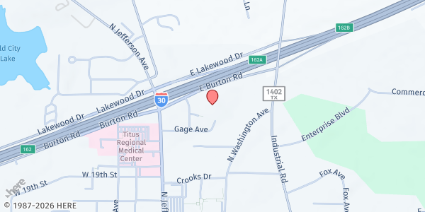 Map showing North Ridge Church of Christ at 212 W. Burton Rd., Mt Pleasant, TX