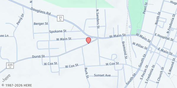 Map showing Perritte Methodist Church at 1025 Durst St, Nacogdoches, TX