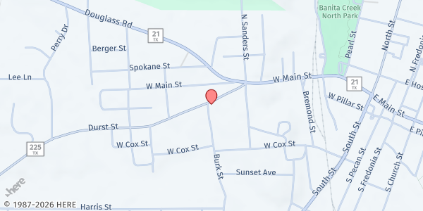 Map showing Perritte Methodist Church at 1025 Durst St., Nacogdoches, TX