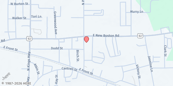 Map showing First Baptist Nash at 500 E. New Boston Rd., Nash, TX