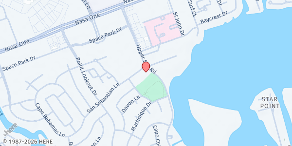 Map showing St. Thomas Church at 18300 Upper Bay Rd, Nassau Bay, TX