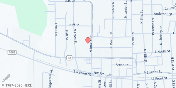 Map showing Faith Baptist Church at 301 N. Bowie St., New Boston, TX