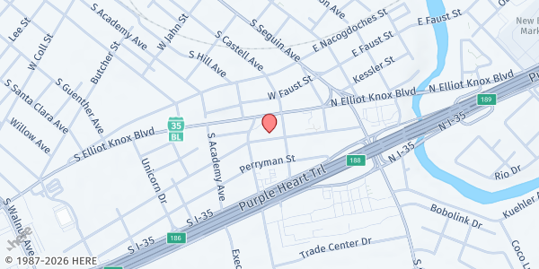 Map showing SOS Food Bank at 248 W. Merriweather St., New Braunfels, TX