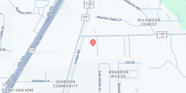Map showing New Caney Family Worship Center at 23214 FM 1485 E., New Caney, TX