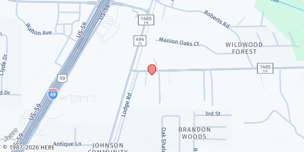 Map showing New Caney Family Worship Center at 23214 F.M. 1485, New Caney, TX