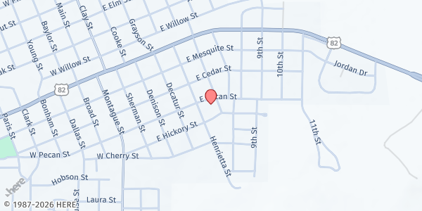 Map showing The Montague Co Carpenter Shop at 400 Boston St, Nocona, TX