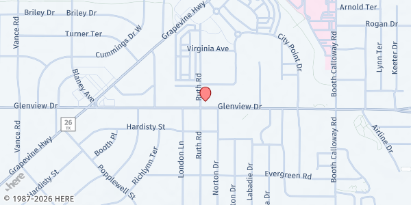 Map showing St. John the Apostle Catholic Church - Outreach Center at 7337 Glenview Drive, North Richland Hills, TX