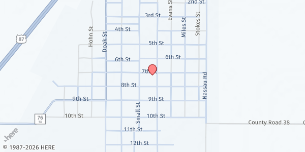 Map showing First Baptist Church O'Donnell at 701 Standefer St., O'Donnell, TX