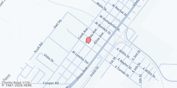 Map showing Odem Fellowship Pantry- First Baptist Church at 307 W. Turner St., Odem, TX