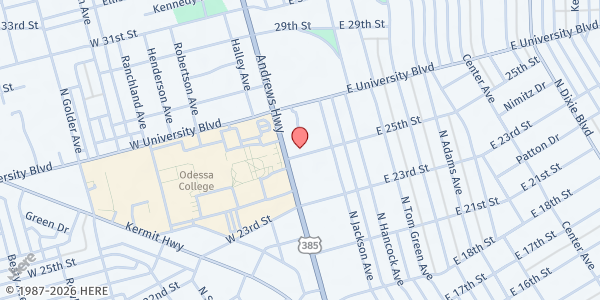 Map showing Catholic Charities - Odessa Food Pantry at 2500 Andrews Hwy., Odessa, TX